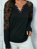 Lace Notched Long Sleeve Blouse - Trendsi