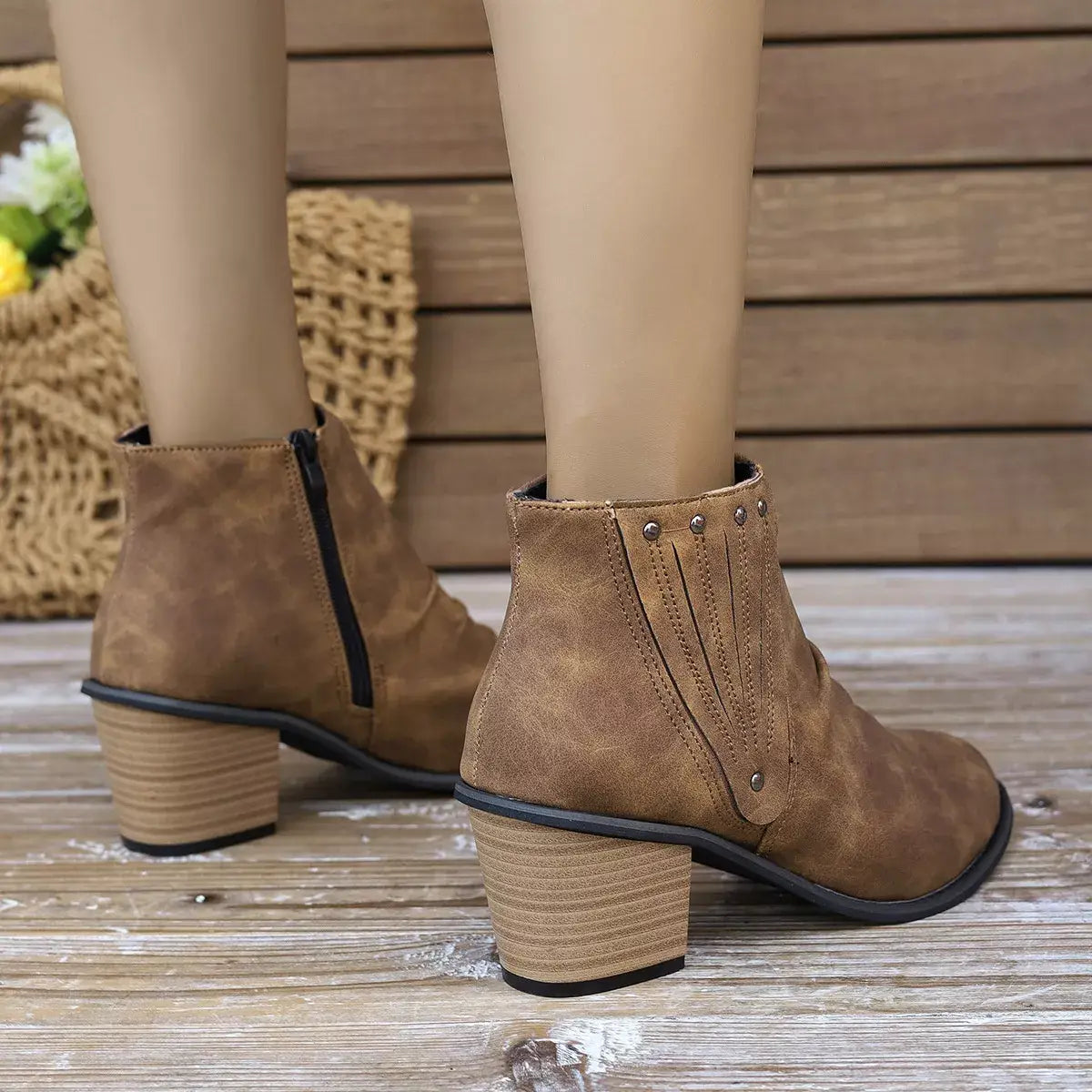 Point Toe Block Heels Boots - Trendsi - Flyclothing LLC