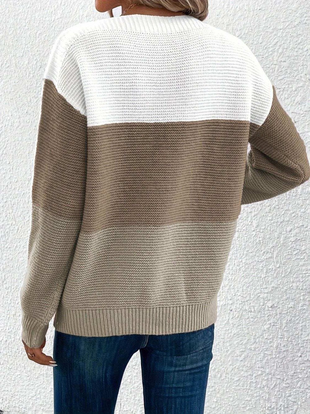 Color Block Boat Neck Sweater - Trendsi - Flyclothing LLC