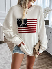 Devine US Flag Round Neck Long Sleeve Knit Top - Trendsi
