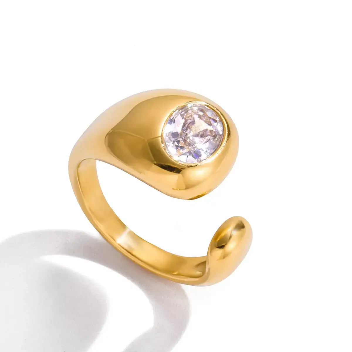 18K Gold-Plated Rhinestone Open Ring - Trendsi - Flyclothing LLC
