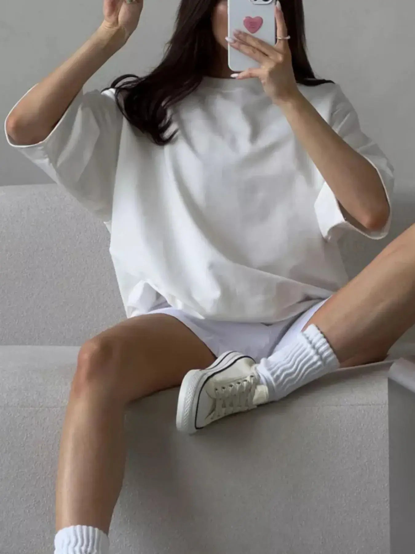 Round Neck Half Sleeve Oversized T-Shirt - Trendsi - Flyclothing LLC
