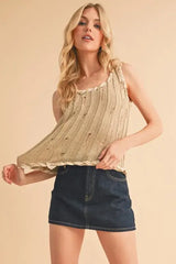 Aemi+Co Distressed Detail Round Neck Knit Tank - Trendsi - Flyclothing LLC