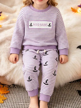 Children's Halloween Pumpkin Striped Long Sleeve Pajama Set - Trendsi - Flyclothing LLC
