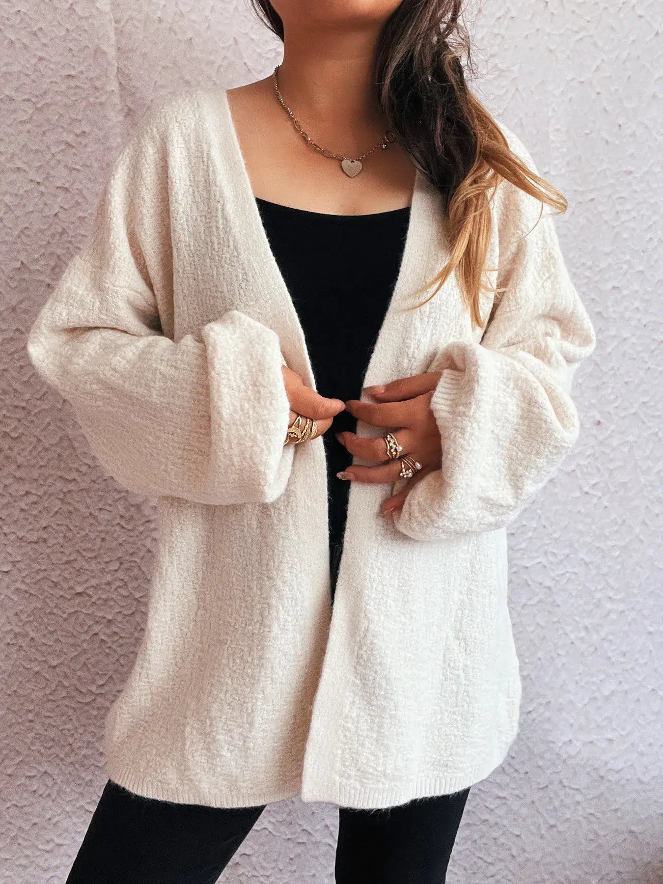 Open Front Long Sleeve Cardigan - Trendsi - Flyclothing LLC