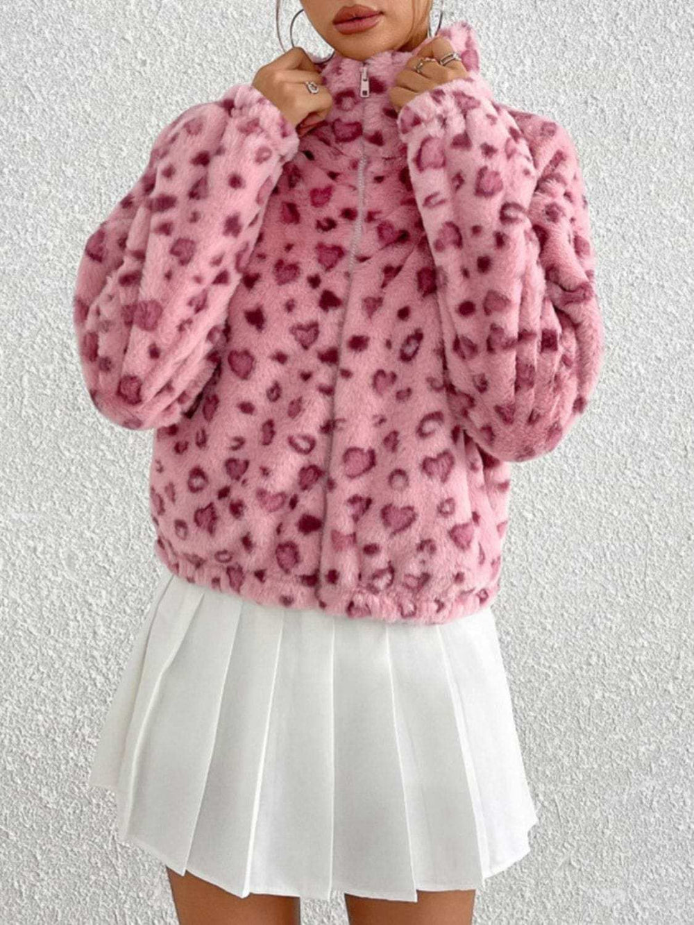 Leopard Zip Up Long Sleeve Furry Jacket - Trendsi - Flyclothing LLC