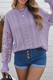 Openwork Round Neck Long Sleeve Sweater - Trendsi - Flyclothing LLC