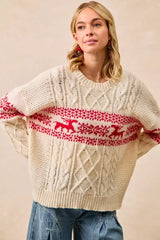 BiBi Christmas Theme Patterned Cable Knit Sweater - Trendsi - Flyclothing LLC