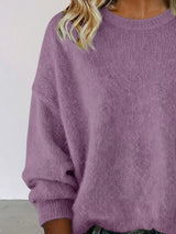 Full Size Round Neck Dropped Shoulder Sweater Plus Size - Trendsi - Flyclothing LLC