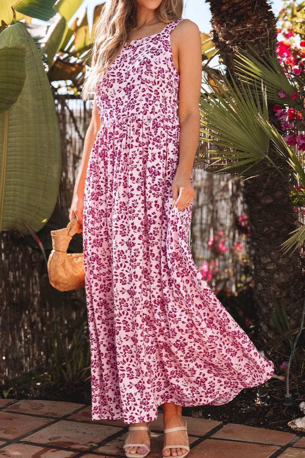 Floral Cutout Back Square Neck Maxi Dress - Trendsi - Flyclothing LLC