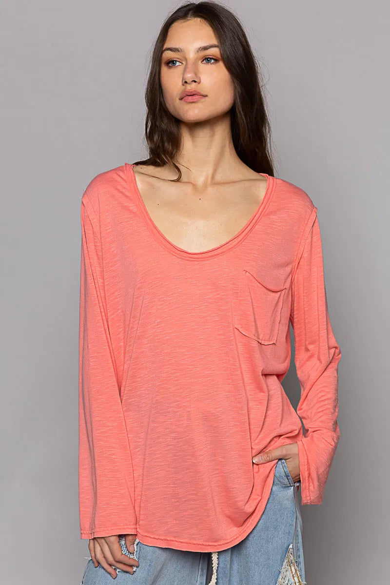 POL Chest Pocket Long Sleeve T-Shirt - Trendsi