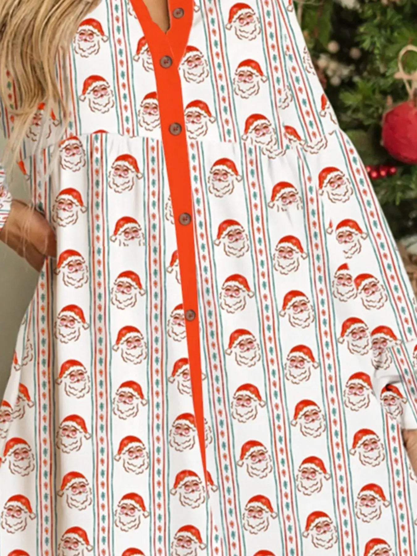 Christmas Santa Print Button Front Mini Dress - Trendsi - Flyclothing LLC