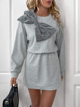 Perfee Bow Dropped Shoulder Long Sleeve Mini Dress - Trendsi - Flyclothing LLC