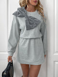 Perfee Bow Dropped Shoulder Long Sleeve Mini Dress - Trendsi