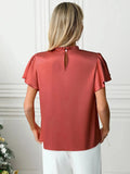 Mock Neck Flutter Sleeve Blouse - Trendsi