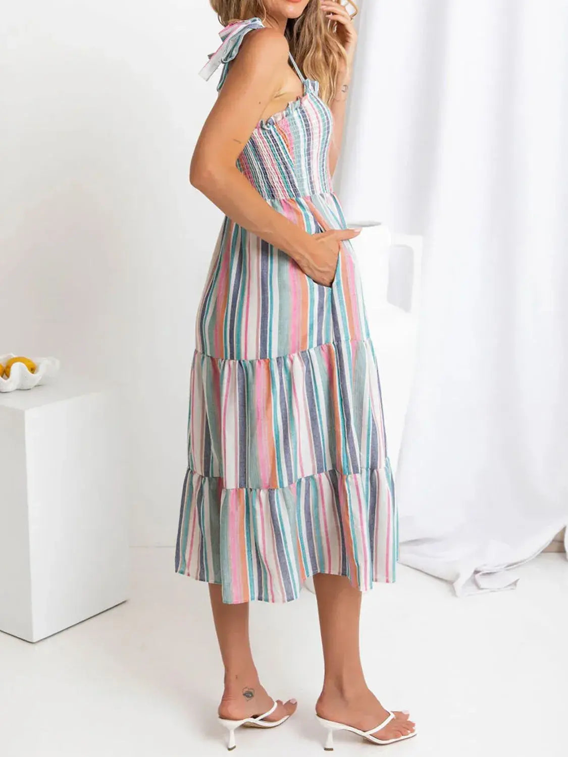 Contrast Striped Square Neck Cami Dress - Trendsi - Flyclothing LLC