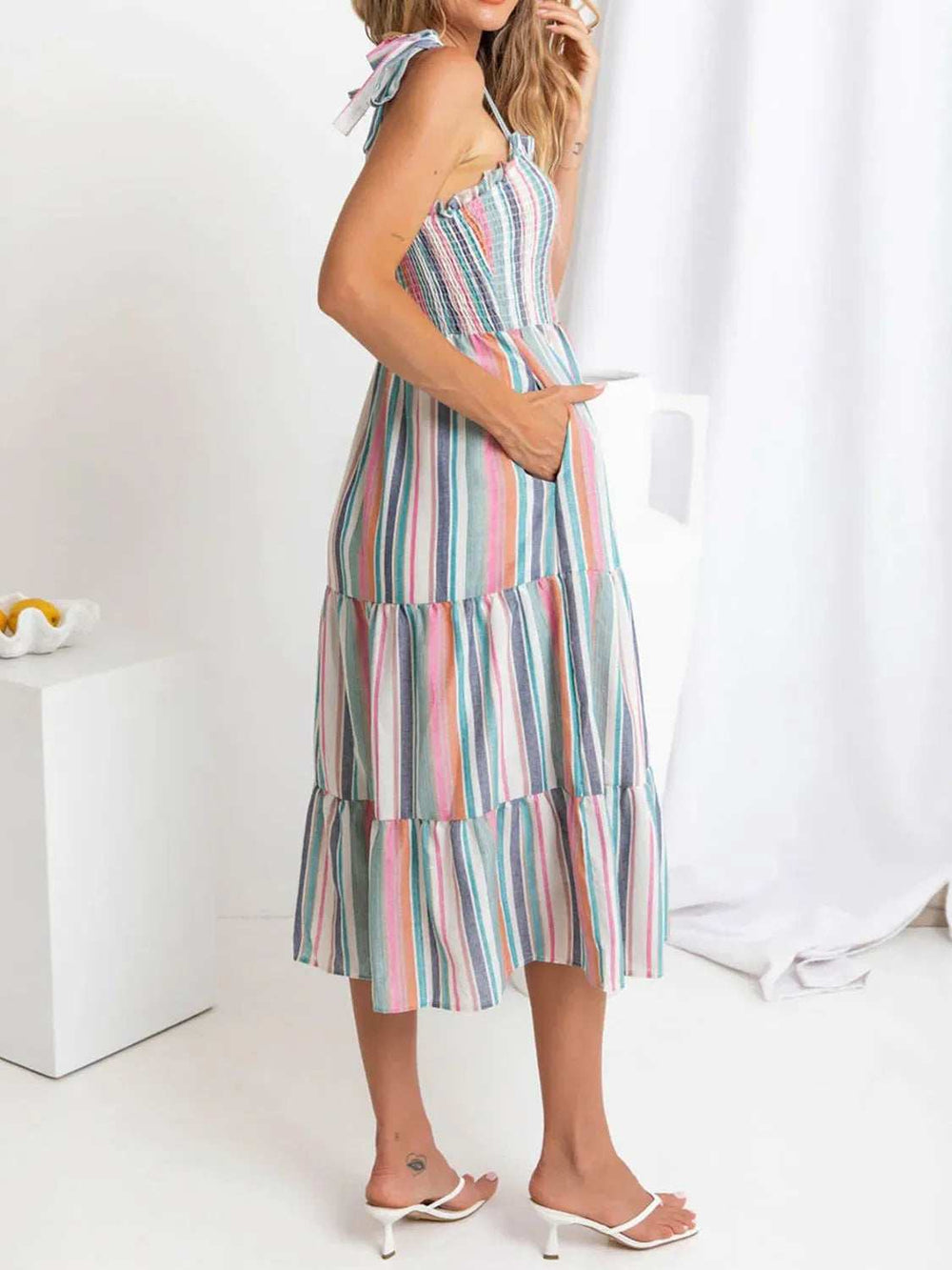 Contrast Striped Square Neck Cami Dress - Trendsi - Flyclothing LLC