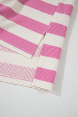 High-Low Striped Round Neck Short Sleeve T-Shirt - Trendsi - Flyclothing LLC