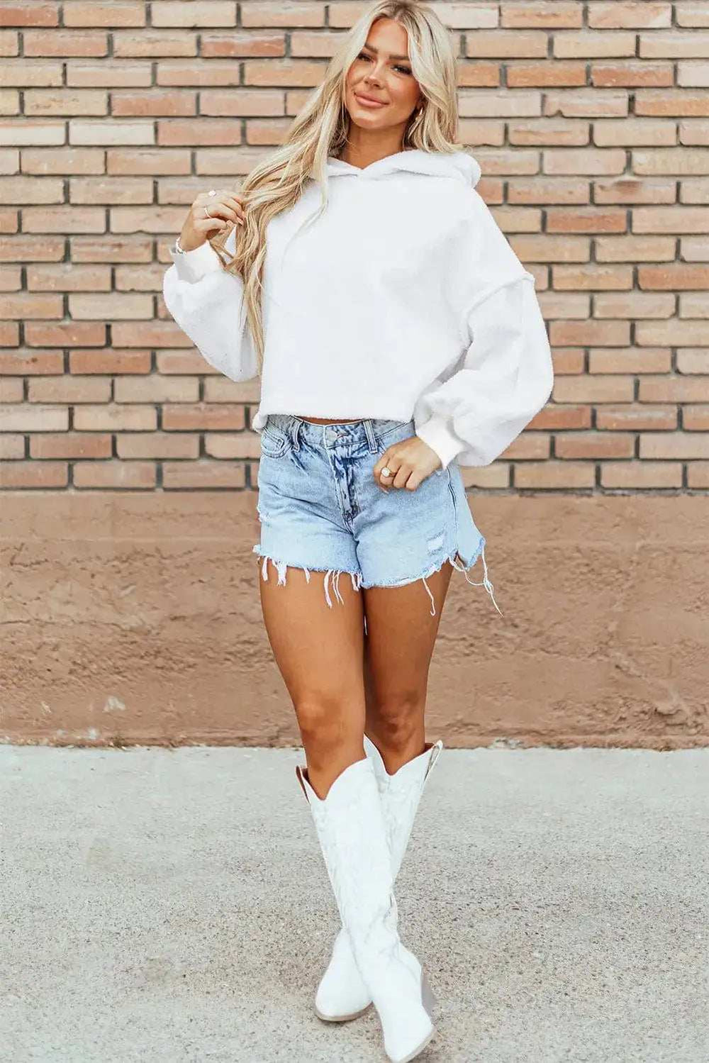 Exposed Seam Long Sleeve Hoodie - Trendsi - Flyclothing LLC