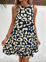Vestido de tirantes con cuello redondo y estampado de leopardo anudado