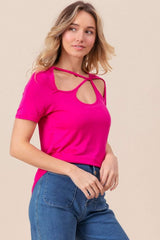 BiBi Cutout Asymmetrical Neck Short Sleeve T-Shirt - Trendsi - Flyclothing LLC