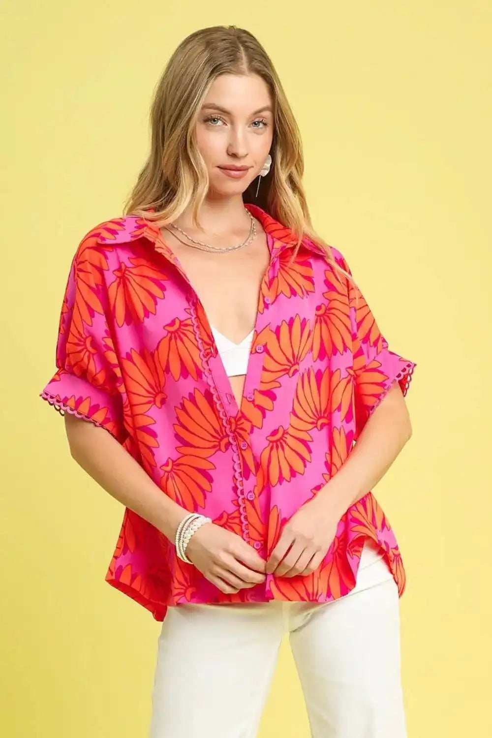 Umgee Printed Button-Up Relaxed Shirt - Trendsi - Flyclothing LLC