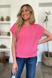 Double Take Full Size Cable-Knit Round Neck Short Sleeve Sweater - Trendsi - Flyclothing LLC