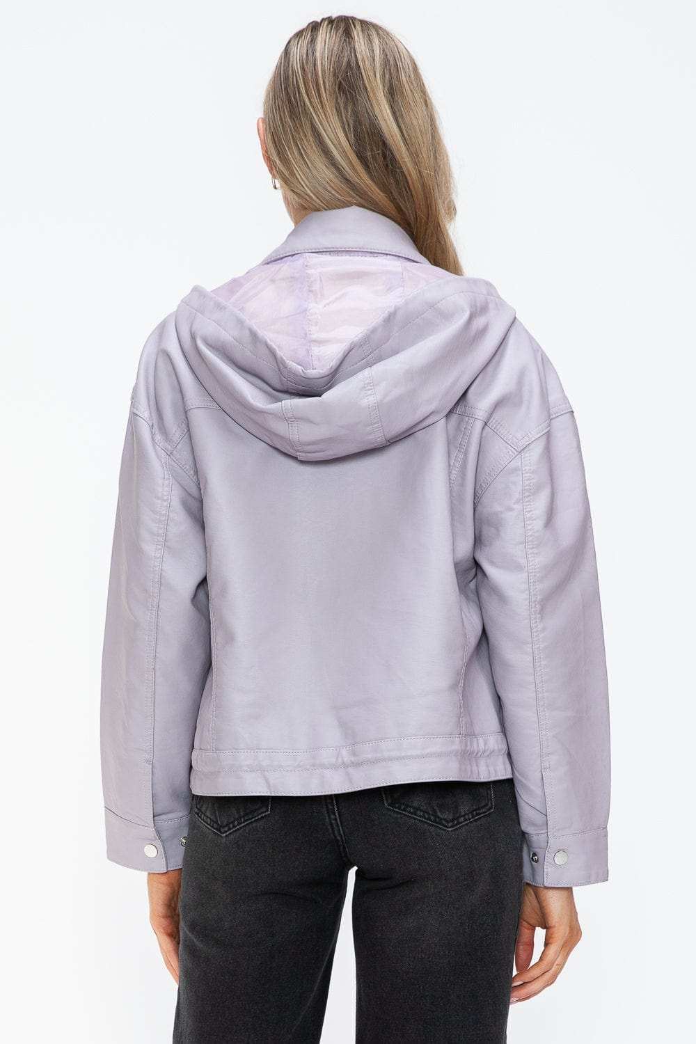 How Dare U Drawstring Hem PU Leather Zip Up Jacket - Trendsi - Flyclothing LLC