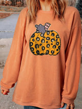 Halloween Leopard Pumpkin Patchwork Ribbed Sweatshirt - Trendsi - Flyclothing LLC