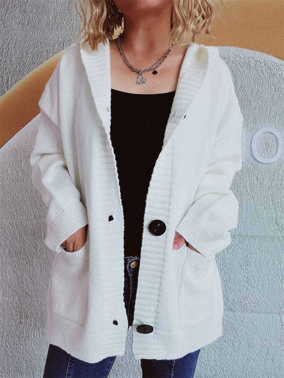 Dropped Shoulder Long Sleeve Hooded Cardigan - Trendsi - Flyclothing LLC