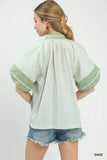 Umgee Striped Mixed Puff Sleeve Blouse - Trendsi - Flyclothing LLC