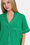Zenana Button Down Short Sleeve Top and Shorts Lounge Set - Trendsi - Flyclothing LLC