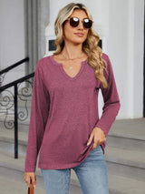 Notched Long Sleeve T-Shirt - Trendsi - Flyclothing LLC