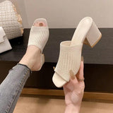 Block Heel Knit Sandals - Trendsi