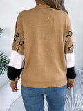 Star Contrast Round Neck Sweater - Trendsi