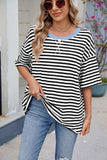 Contrast Striped Round Neck Half Sleeve T-Shirt - Trendsi - Flyclothing LLC