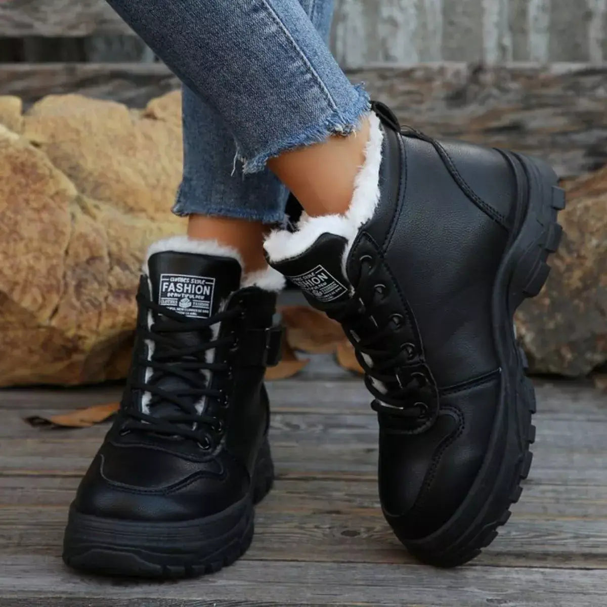 Warm Lined Ankle Boots with Buckle Detail - Trendsi - Flyclothing LLC