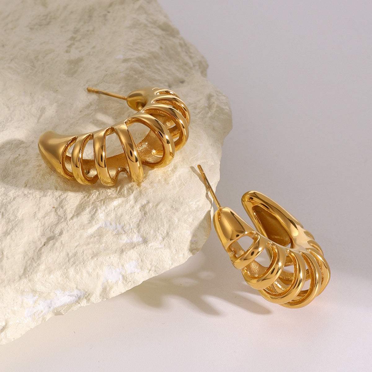 Stainless Steel Cutout C-Hoop Earrings - Trendsi - Flyclothing LLC