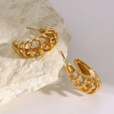 Stainless Steel Cutout C-Hoop Earrings - Trendsi