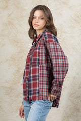 Plaid Collared Neck Button Up Long Sleeve Shirt - Trendsi