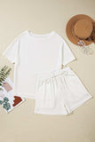 Round Neck Short Sleeve Top and Drawstring Shorts Set - Trendsi - Flyclothing LLC