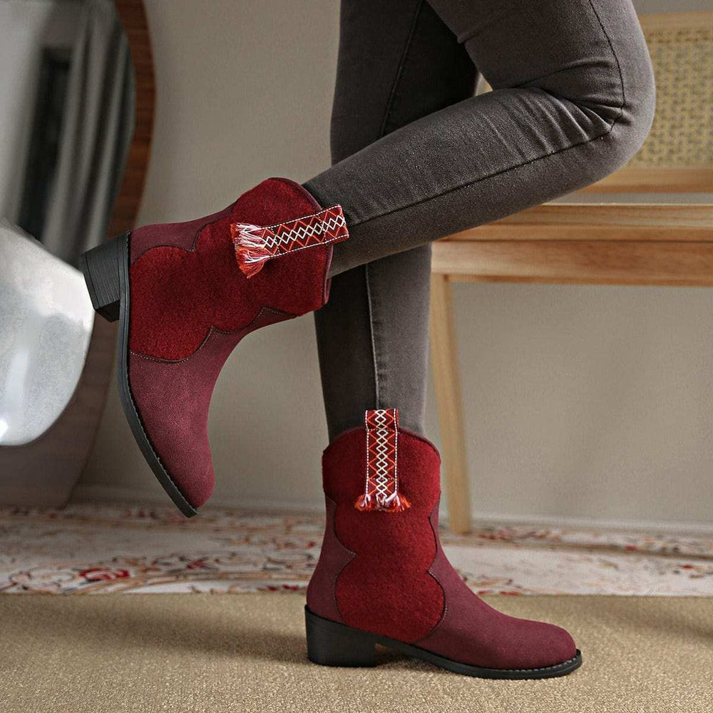 Suede Point Toe Block Heel Boots - Trendsi - Flyclothing LLC