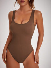 Scoop Neck Wide Strap Active Bodysuit - Trendsi