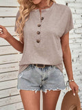Half Button Short Sleeve Top - Trendsi - Flyclothing LLC