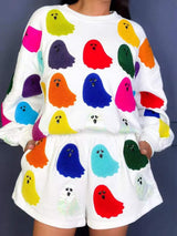 Ghost Printed Round Neck Long Sleeve Top and Shorts Set - Trendsi - Flyclothing LLC