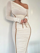 One-Shoulder Ruched Bodycon Midi Dress - Trendsi - Flyclothing LLC