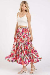 Mittoshop Flower Print Elastic Waist Tiered Skirt - Trendsi - Flyclothing LLC