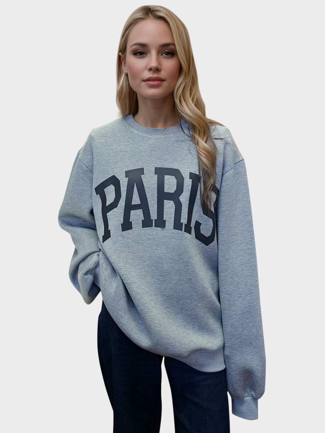 Basic Bae PARIS Round Neck Long Sleeve Air Scuba Sweatshirt - Trendsi - Flyclothing LLC