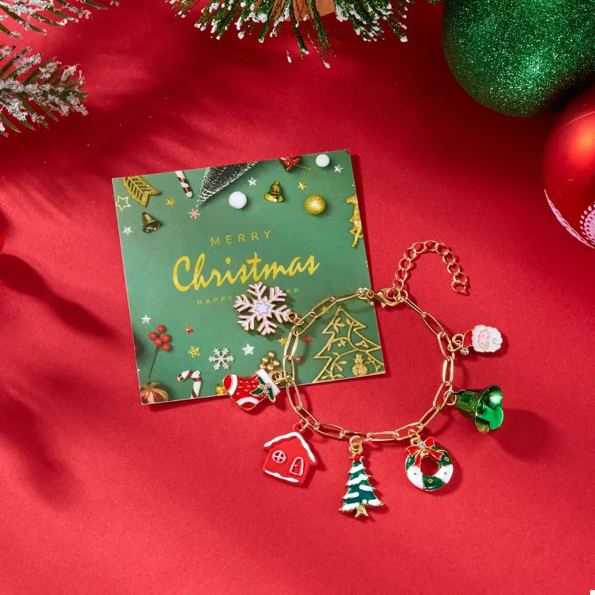 18K Gold-Plated Resin Christmas Theme Bracelet - Trendsi - Flyclothing LLC