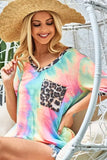 BiBi Tie Dye Print V Neck Top With Front Patch Pocket - Trendsi - Flyclothing LLC